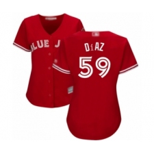 Women's Toronto Blue Jays #59 Yennsy Diaz Authentic Scarlet Alternate Baseball Player Jersey