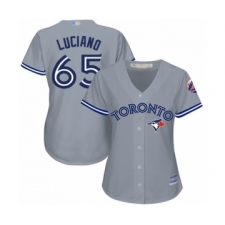 Women's Toronto Blue Jays #65 Elvis Luciano Authentic Grey Road Baseball Player Jersey