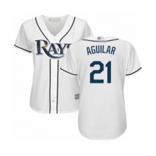 Women's Tampa Bay Rays #21 Jesus Aguilar Authentic White Home Cool Base Baseball Player Jersey