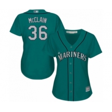 Women's Seattle Mariners #36 Reggie McClain Authentic Teal Green Alternate Cool Base Baseball Player Jersey