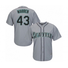 Youth Seattle Mariners #43 Art Warren Authentic Grey Road Cool Base Baseball Player Jersey
