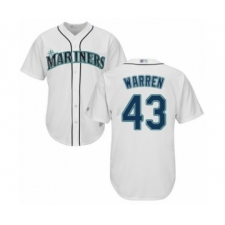 Youth Seattle Mariners #43 Art Warren Authentic White Home Cool Base Baseball Player Jersey