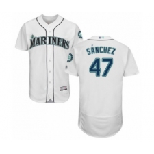 Men's Seattle Mariners #47 Ricardo Sanchez White Home Flex Base Authentic Collection Baseball Player Jersey