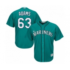 Youth Seattle Mariners #63 Austin Adams Authentic Teal Green Alternate Cool Base Baseball Player Jersey