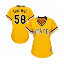 Women's Pittsburgh Pirates #58 Jacob Stallings Authentic Gold Alternate Cool Base Baseball Player Jersey