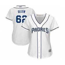Women's San Diego Padres #62 Austin Allen Authentic White Home Cool Base Baseball Player Jersey