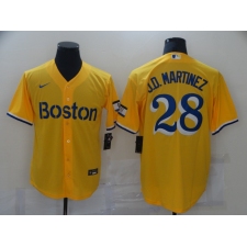 Men's Boston Red Sox #28 J.D. Martinez Nike Gold-Light Blue 2021 City Connect Replica Jersey
