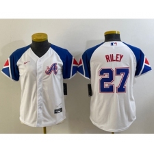 Youth Atlanta Braves #27 Austin Riley White 2023 City Connect Cool Base Stitched Jersey
