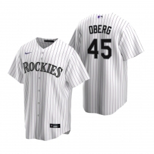 Men's Nike Colorado Rockies #45 Scott Oberg White Home Stitched Baseball Jersey