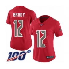 Women's Tampa Bay Buccaneers #12 Tom Brady Limited Red Rush Vapor Untouchable 100th Season Football Jersey