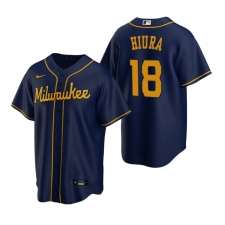 Men's Nike Milwaukee Brewers #18 Keston Hiura Navy Alternate Stitched Baseball Jersey