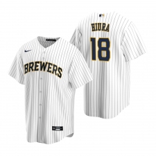 Men's Nike Milwaukee Brewers #18 Keston Hiura White Alternate Stitched Baseball Jersey