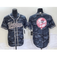 Men's New York Yankees Gray Camo Team Big Logo Cool Base Stitched Baseball Jersey1