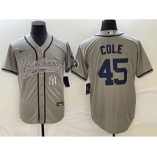 Men's New York Yankees #45 Gerrit Cole Gray Cool Base Stitched Baseball Jersey