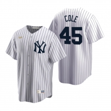 Men's Nike New York Yankees #45 Gerrit Cole White Cooperstown Collection Home Stitched Baseball Jersey