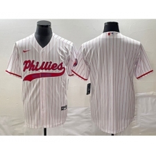 Men's Philadelphia Phillies Blank White Pinstripe Cool Base Stitched Baseball Jersey