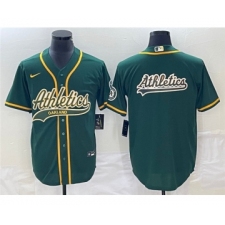 Men's Oakland Athletics Green Team Big Logo Cool Base Stitched Baseball Jersey 002