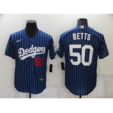 Men's Los Angeles Dodgers #50 Mookie Betts Blue Pinstripe Stitched MLB Cool Base Nike Jersey