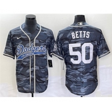 Men's Los Angeles Dodgers #50 Mookie Betts Gray Camo Cool Base Stitched Baseball Jersey