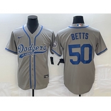Men's Los Angeles Dodgers #50 Mookie Betts Grey Cool Base Stitched Baseball Jersey1
