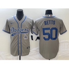 Men's Los Angeles Dodgers #50 Mookie Betts Grey Cool Base Stitched Baseball Jersey
