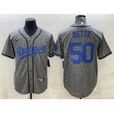 Men's Los Angeles Dodgers #50 Mookie Betts Grey Gridiron Cool Base Stitched Baseball Jersey