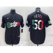 Men's Los Angeles Dodgers #50 Mookie Betts Mexico Black Cool Base Stitched Baseball Jersey