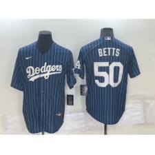 Men's Los Angeles Dodgers #50 Mookie Betts Navy Blue Pinstripe Stitched MLB Cool Base Nike Jersey