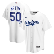 Men's Los Angeles Dodgers #50 Mookie Betts Nike White 2020 World Series Champions Home Patch Replica Player Jersey