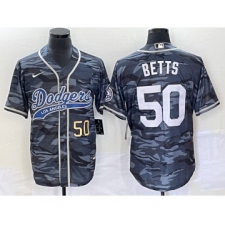 Men's Los Angeles Dodgers #50 Mookie Betts Number Gray Camo Cool Base Stitched Baseball Jersey
