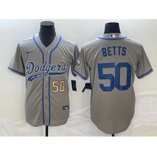 Men's Los Angeles Dodgers #50 Mookie Betts Number Grey Cool Base Stitched Baseball Jersey