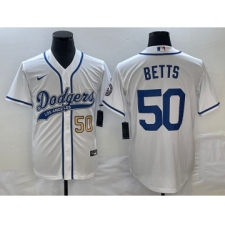 Men's Los Angeles Dodgers #50 Mookie Betts Number White Cool Base Stitched Baseball Jersey