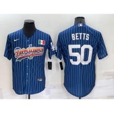 Men's Los Angeles Dodgers #50 Mookie Betts Rainbow Blue Red Pinstripe Mexico Cool Base Nike Jersey