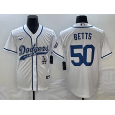 Men's Los Angeles Dodgers #50 Mookie Betts White Cool Base Stitched Baseball Jersey1