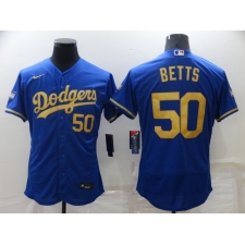 Men's Nike Los Angeles Dodgers #50 Mookie Betts Blue Gold Elite Jersey