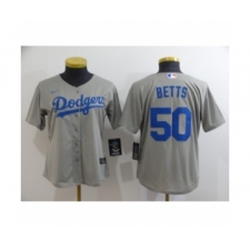 Women Los Angeles Dodgers #50 Mookie Betts Royal Gray 2020 Cool Base Jersey