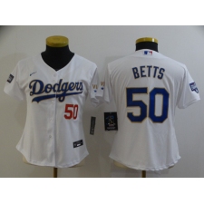 Women's Nike Los Angeles Dodgers #50 Mookie Betts White Series Champions Jersey