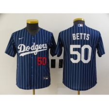 Youth Los Angeles Dodgers #50 Mookie Betts Navy Blue Pinstripe Stitched MLB Cool Base Nike Jersey