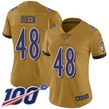Women's Baltimore Ravens #48 Patrick Queen Gold Stitched NFL Limited Inverted Legend 100th Season Jersey
