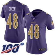 Women's Baltimore Ravens #48 Patrick Queen Purple Stitched NFL Limited Rush 100th Season Jersey