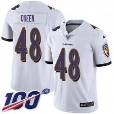 Youth Baltimore Ravens #48 Patrick Queen White Stitched NFL 100th Season Vapor Untouchable Limited Jersey