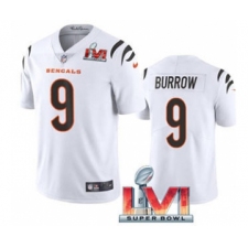 Men's Cincinnati Bengals #9 Joe Burrow White 2022 Super Bowl LVI Vapor Limited Stitched Jersey
