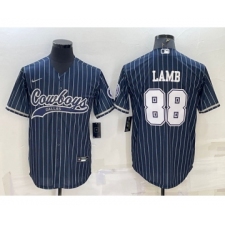 Men's Dallas Cowboys #88 CeeDee Lamb Navy With Patch Cool Base Stitched Baseball Jersey