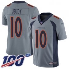 Men's Denver Broncos #10 Jerry Jeudy Gray Stitched Limited Inverted Legend 100th Season Jersey