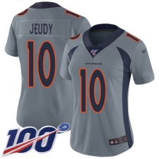 Women's Denver Broncos #10 Jerry Jeudy Gray Stitched Limited Inverted Legend 100th Season Jersey