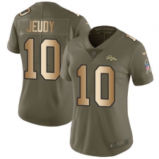 Women's Denver Broncos #10 Jerry Jeudy Olive Gold Stitched Limited 2017 Salute To Service Jersey