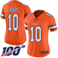 Women's Denver Broncos #10 Jerry Jeudy Orange Stitched Limited Rush 100th Season Jersey