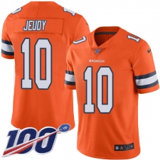 Youth Denver Broncos #10 Jerry Jeudy Orange Stitched Limited Rush 100th Season Jersey