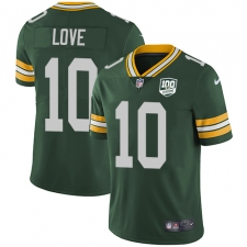 Men's Green Bay Packers #10 Jordan Love Green Team Color 100th Season Stitched NFL Vapor Untouchable Limited Jersey