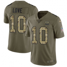 Men's Green Bay Packers #10 Jordan Love Olive Camo Stitched NFL Limited 2017 Salute To Service Jersey
